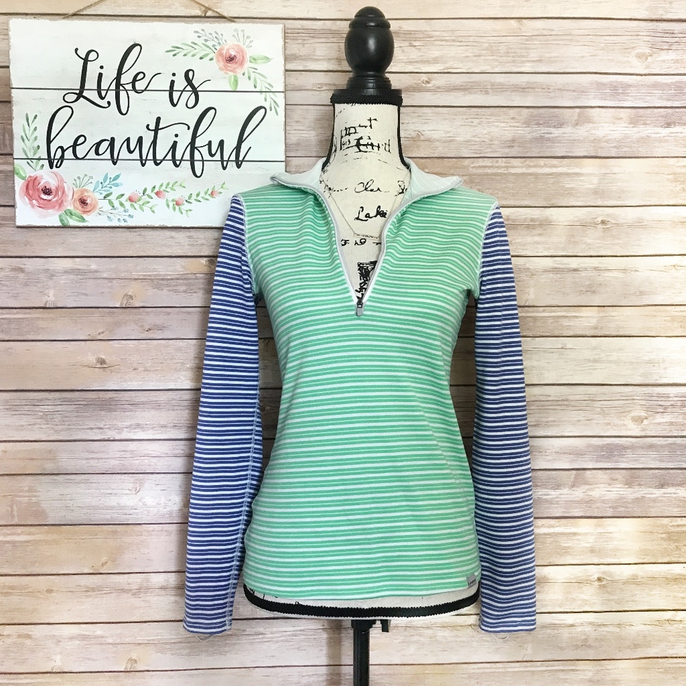 Patagonia Green and Blue Striped Sweatshirt
